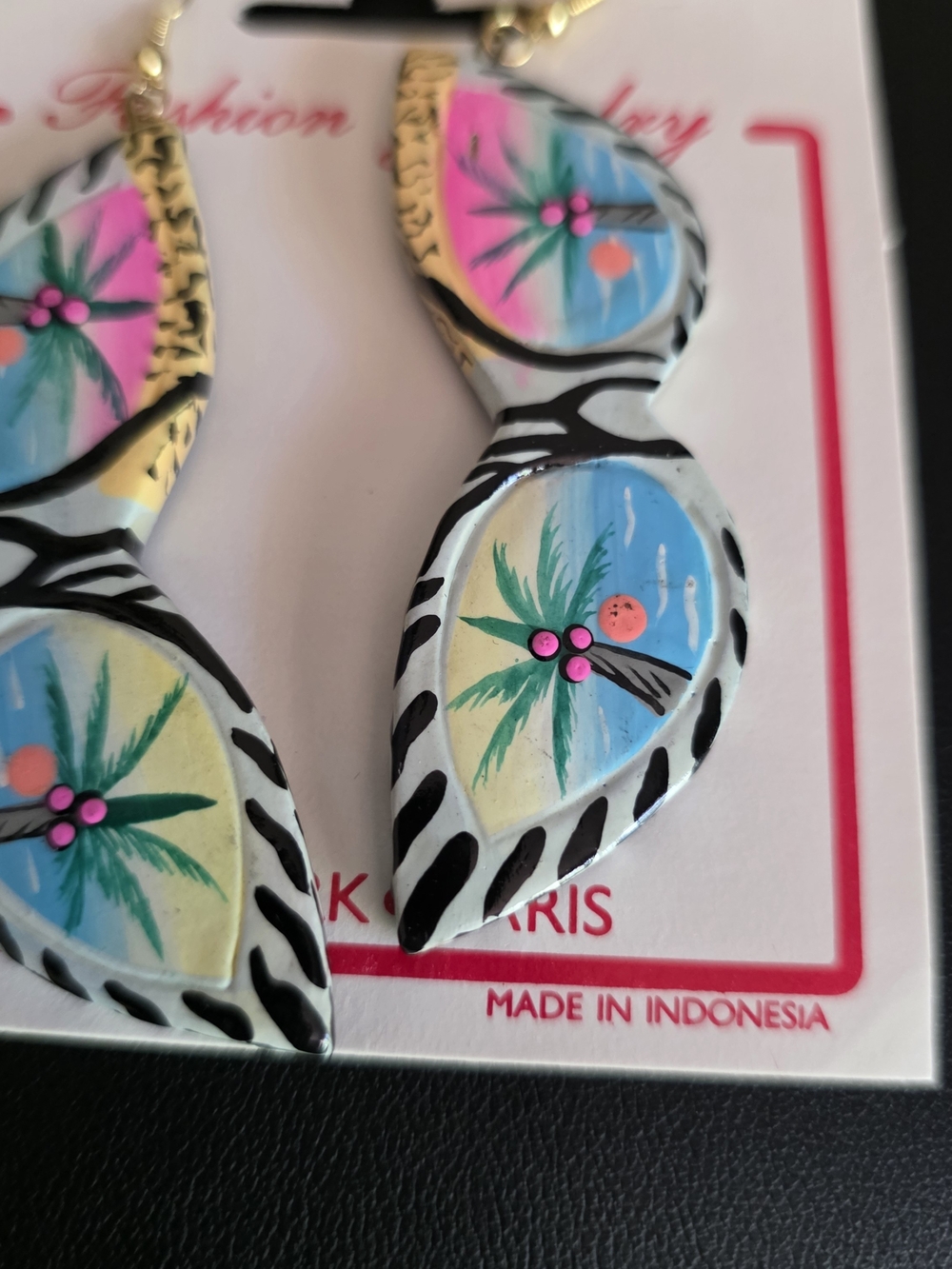 Fashion Jewelry Tropical Leaf Dangle Earrings — Blue, Pink, Yellow